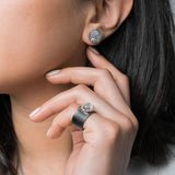 Sterling Silver Black Rhodium ANNA Textured Disc Diamond Earrings