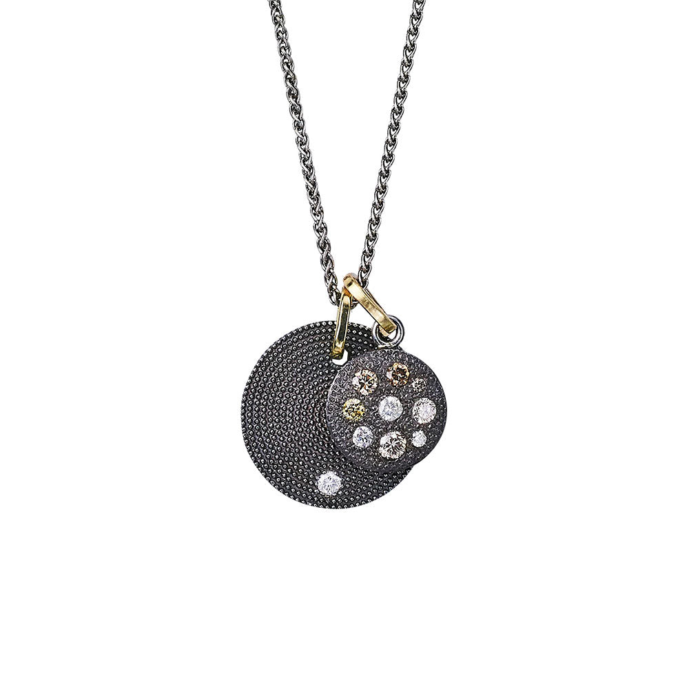 Sterling Silver Black Rhodium Textured CARMA Diamond Disc Pendant