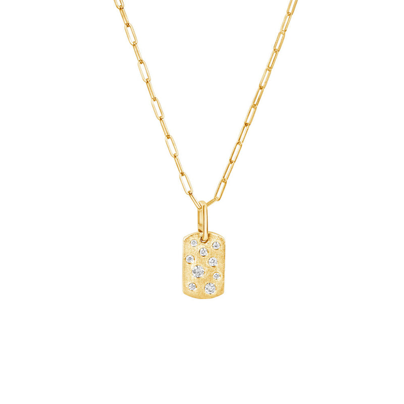 14 Karat Yellow Gold Small Diamond Dog Tag Necklace