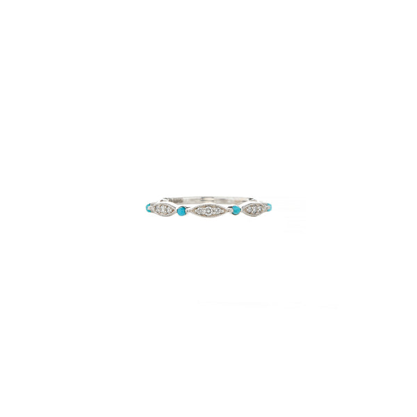 14 Karat White Gold Diamond and Turquoise Ring