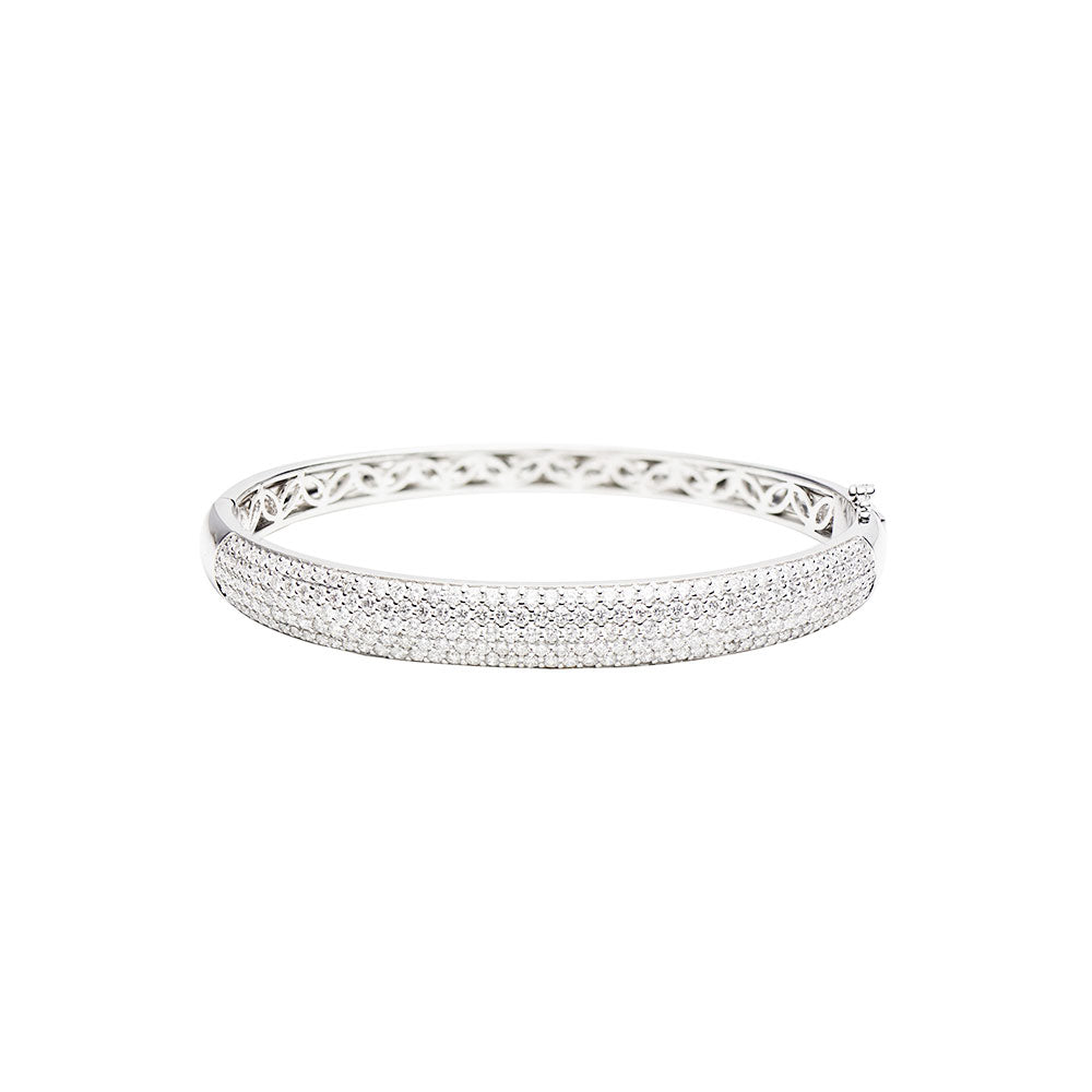 18 Karat White Gold pave set Diamond hinged bangle