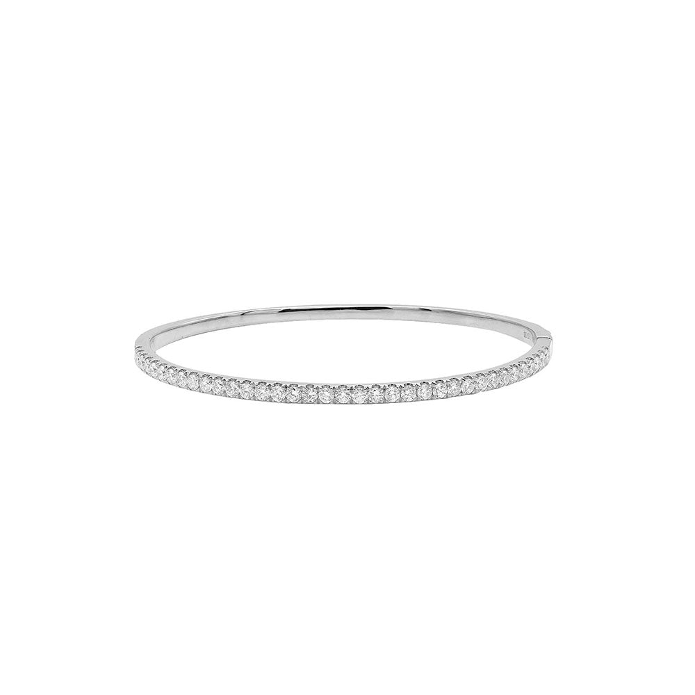 18 Karat White Gold Diamond oval hinged bangle