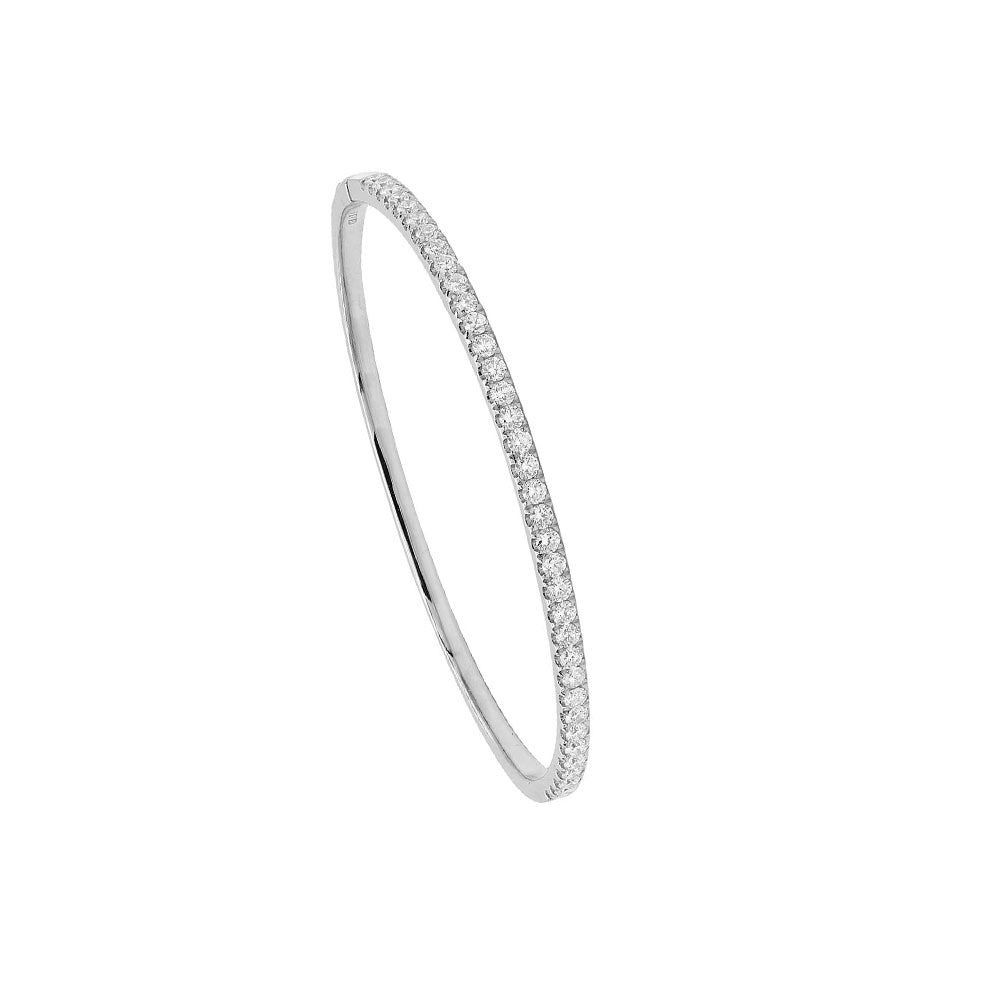 18 Karat White Gold Diamond oval hinged bangle