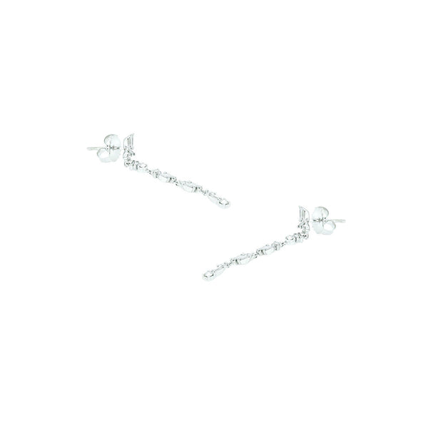 18 Karat White Gold Linear Drop Earrings with Baguette & Round White Diamonds