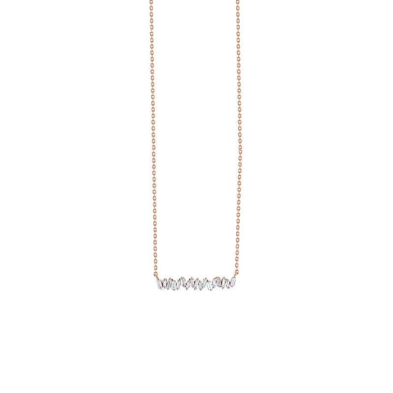 18 Karat Rose Gold Horizontal Necklace with White Diamond Baguettes