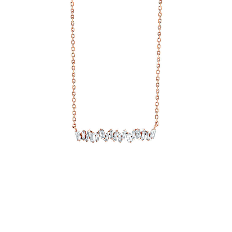 18 Karat Rose Gold Horizontal Necklace with White Diamond Baguettes