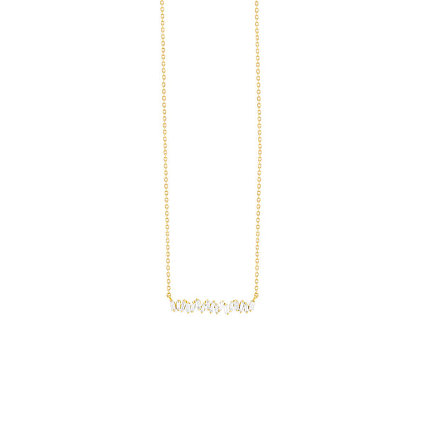18 Karat Yellow Gold Horizontal Necklace with White Diamond Baguettes