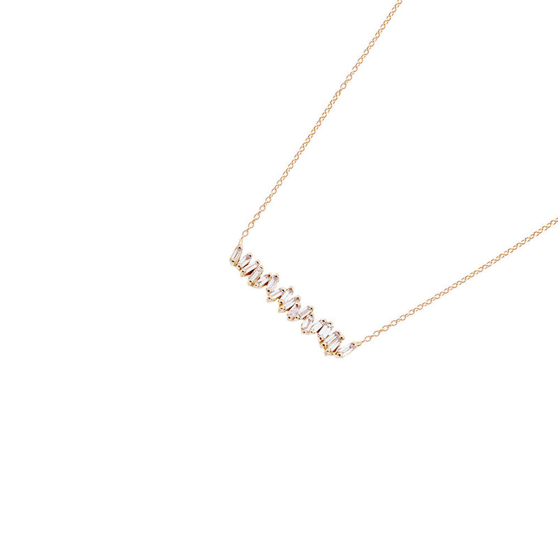 18 Karat Rose Gold Bar Necklace with White Diamond Baguettes
