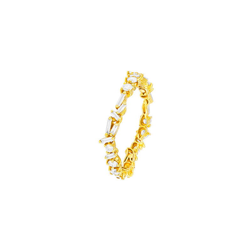 18 Karat Yellow Gold eternity band with white Baguette and Round Diamonds