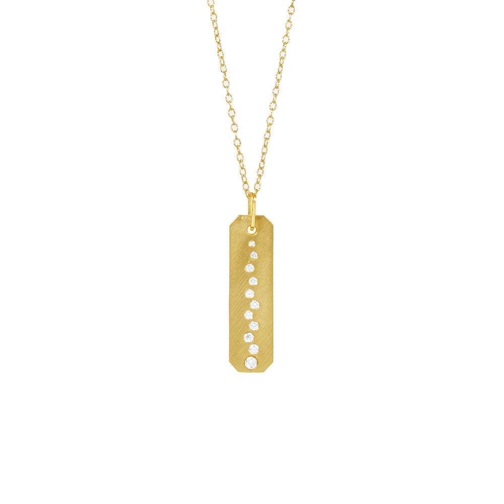 14 Karat Yellow Gold BILLY Bar Pendant with White Diamonds