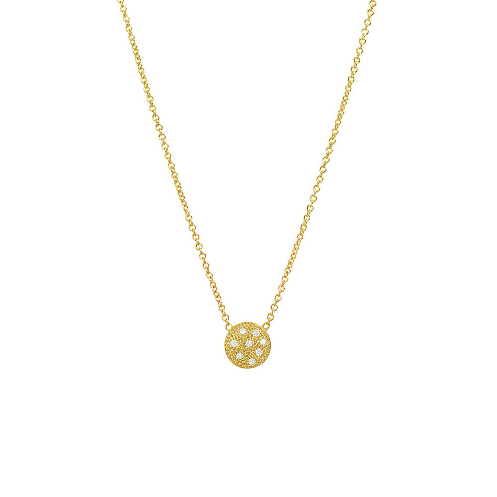 14 Karat Yellow Gold CARROLL Disc Necklace with Scattered Round Diamonds