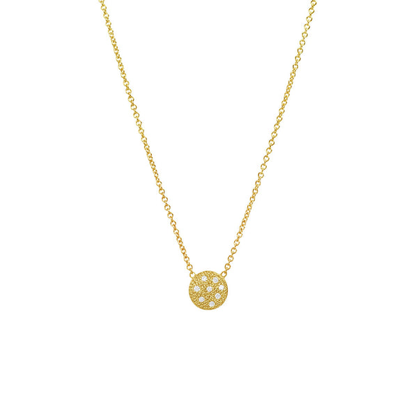 14 Karat Yellow Gold CARROLL Disc Necklace with Scattered Round Diamonds