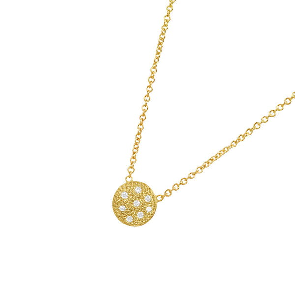 14 Karat Yellow Gold CARROLL Disc Necklace with Scattered Round Diamonds