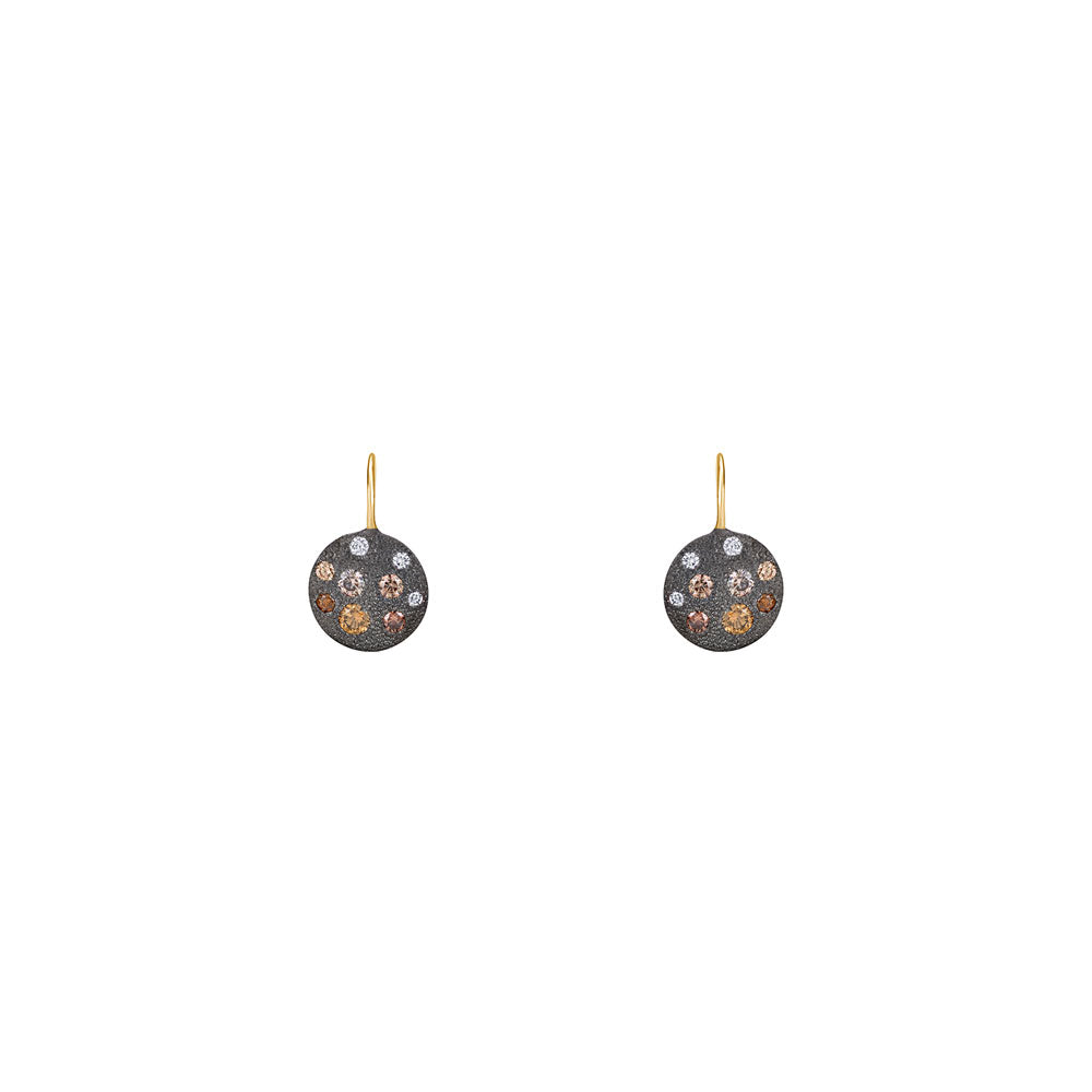 Sterling Silver Black Rhodium CARMEN Disc Earrings with Champagne Diamonds