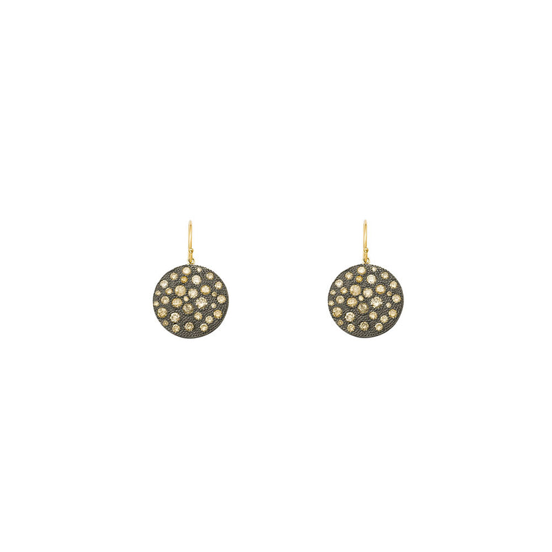 Sterling Silver Black Rhodium CLOVE Disc Earring with Champagne Diamonds