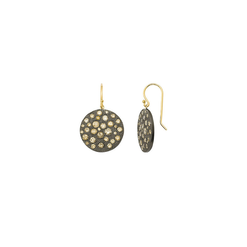 Sterling Silver Black Rhodium CLOVE Disc Earring with Champagne Diamonds