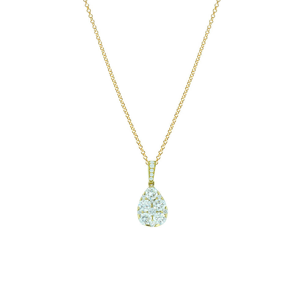 18 Karat Yellow Gold Pear Shaped Pendant with White Diamonds