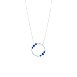 18 Karat White Gold Circle Necklace with Blue Sapphires and White Diamonds