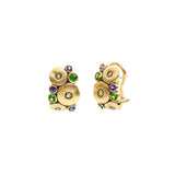 18 Karat Yellow Gold Orchard Huggie earrings with Tsavorites, Blue Sapphires and Diamonds