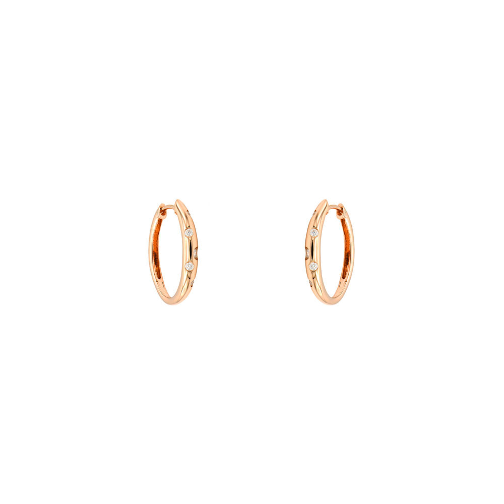 18 Karat Rose Gold Hoop Earrings with Round Diamonds