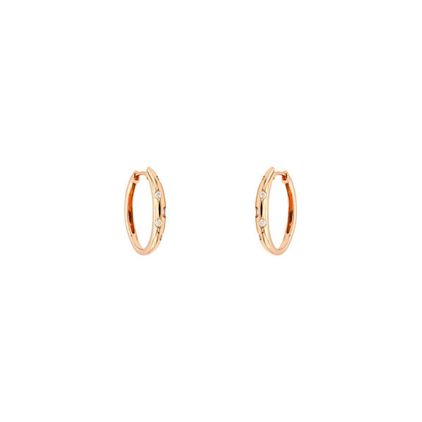 18 Karat Rose Gold Hoop Earrings with Round Diamonds