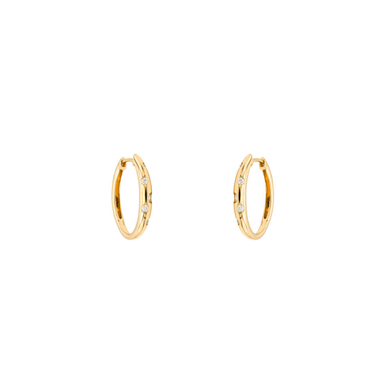 18 Karat Yellow Gold Hoop Earrings with Round Diamonds