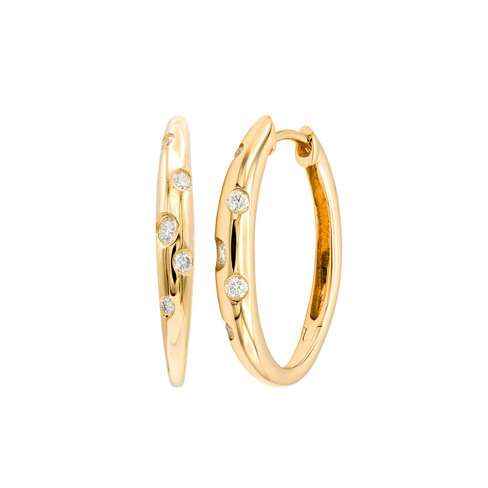 18 Karat Yellow Gold Hoop Earrings with Round Diamonds