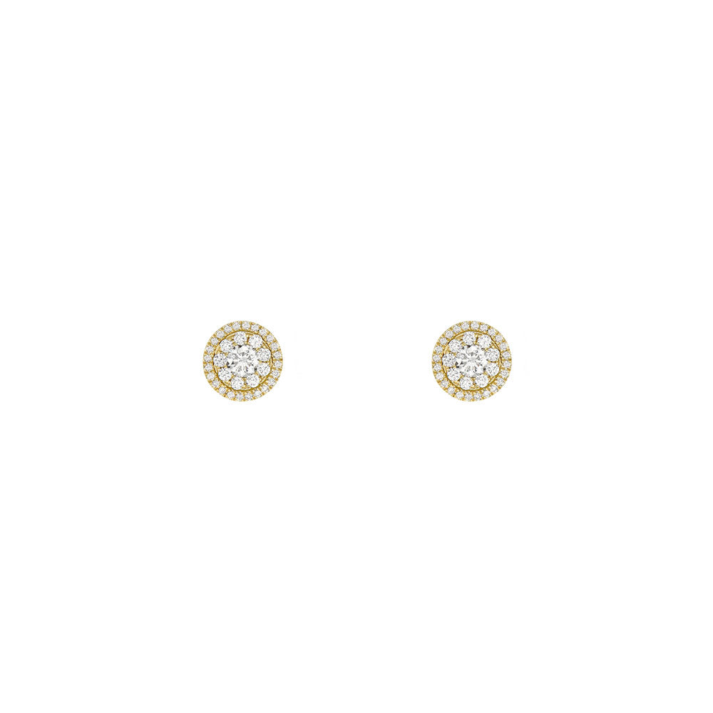 18 Karat Yellow Gold Round Diamond Stud Earrings and Removable Diamond Jacket