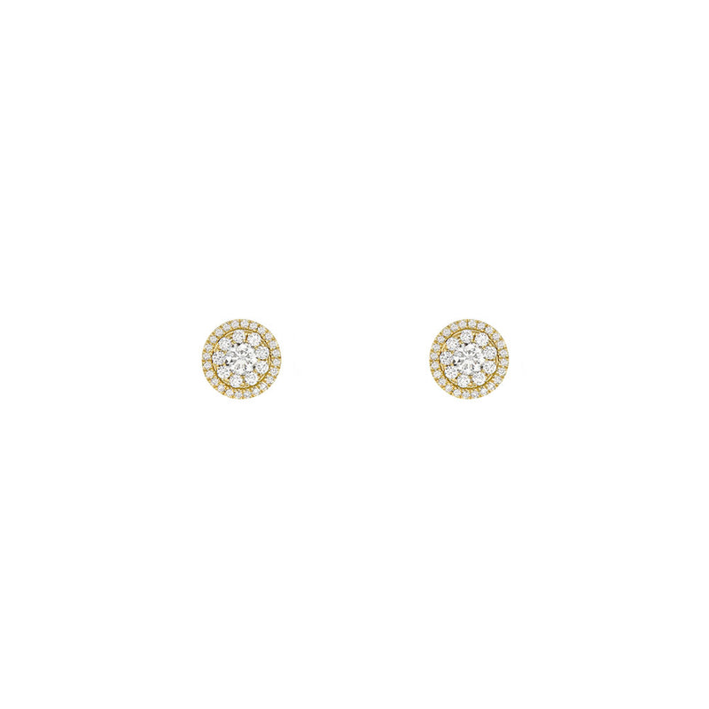 18 Karat Yellow Gold Round Diamond Stud Earrings and Removable Diamond Jacket