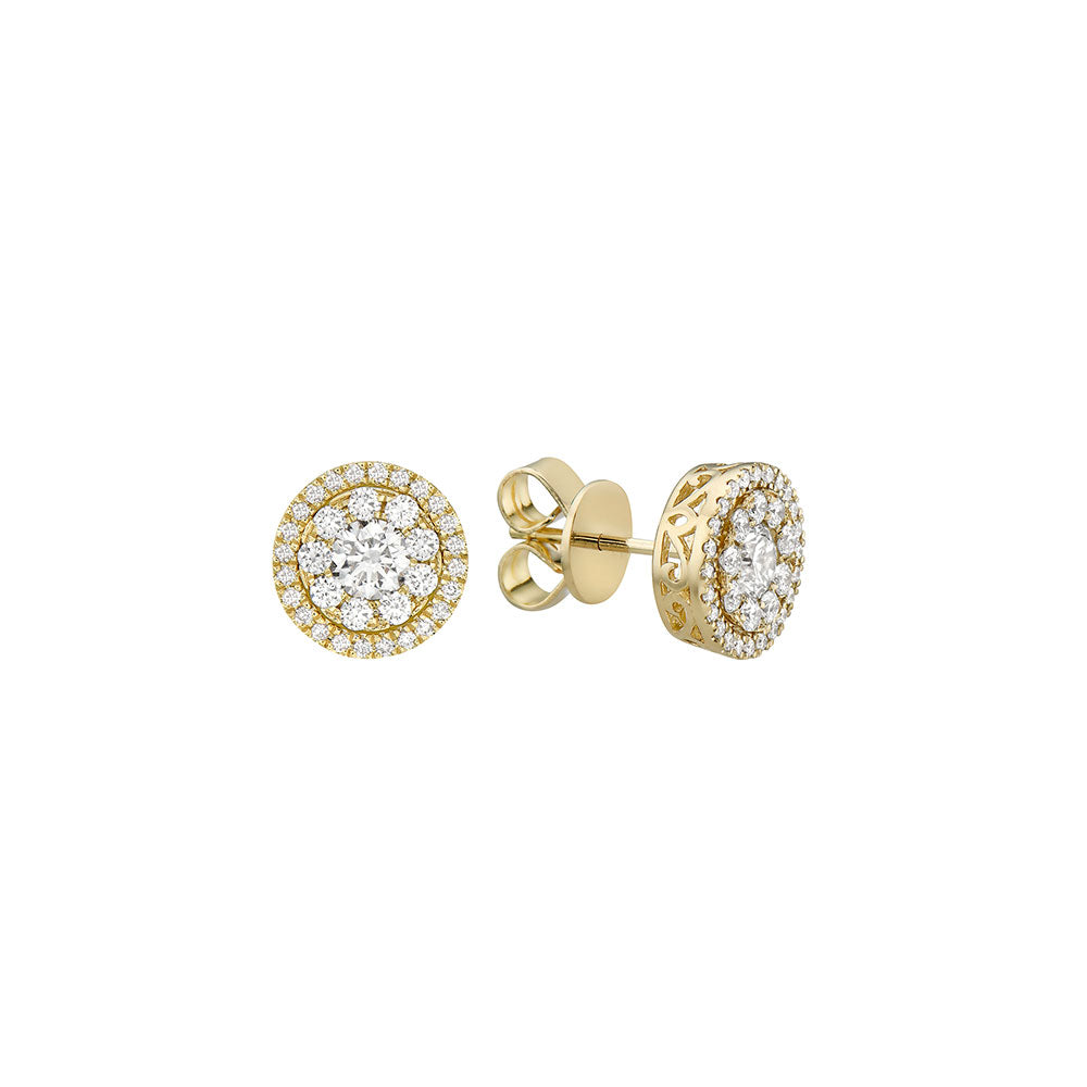 18 Karat Yellow Gold Round Diamond Stud Earrings and Removable Diamond Jacket