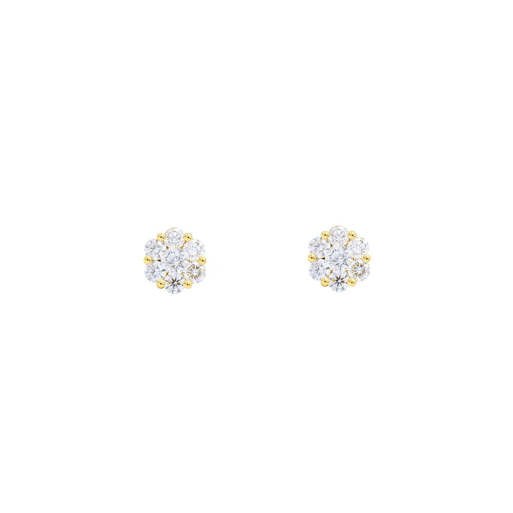 18 Karat Yellow Gold Flower stud Diamond earrings