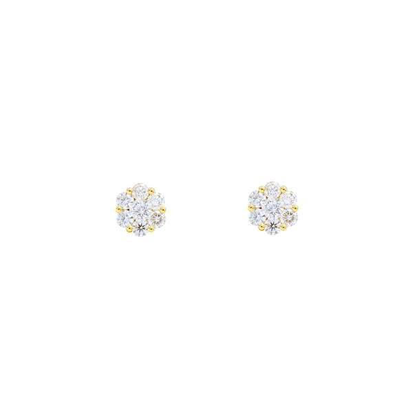 18 Karat Yellow Gold Flower stud Diamond earrings