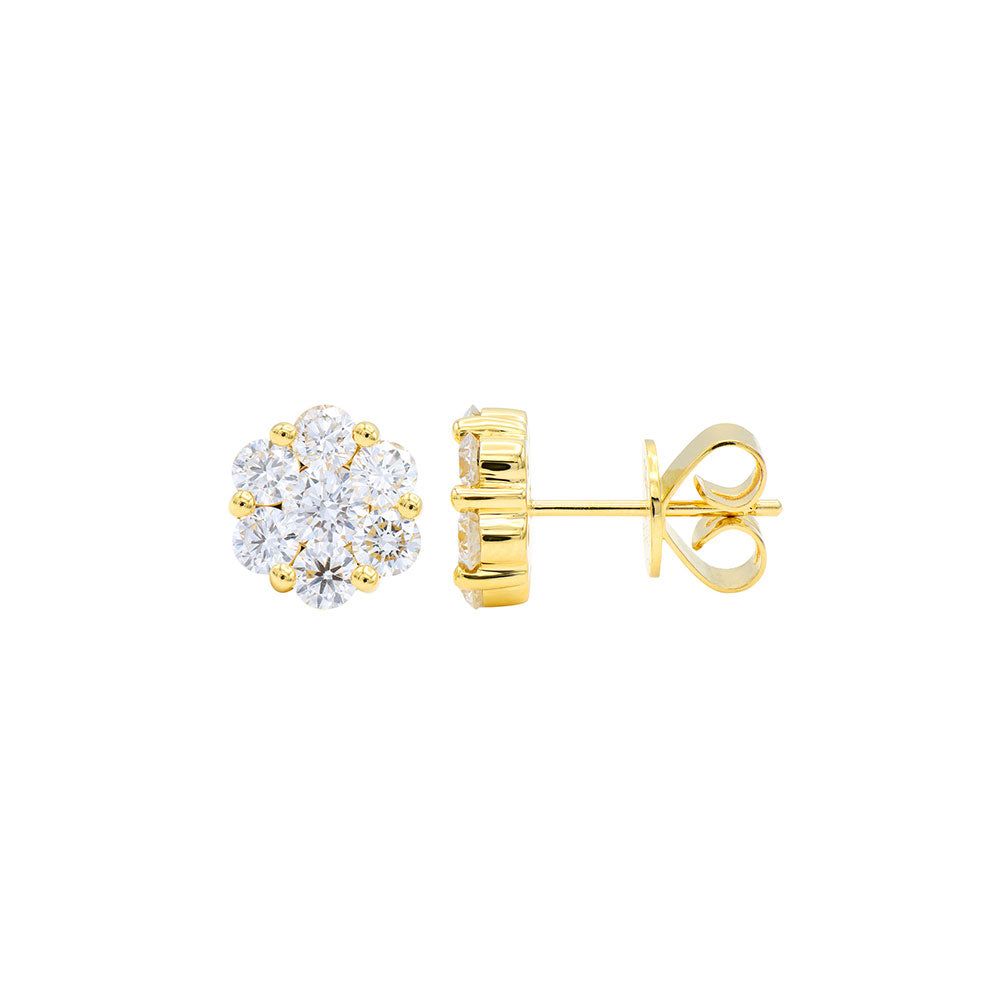 18 Karat Yellow Gold Flower stud Diamond earrings