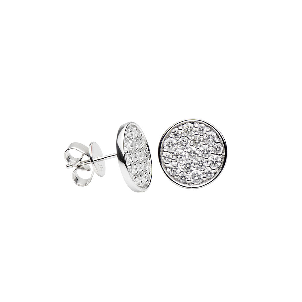 18 Karat White Gold Disc Diamond Stud Earrings