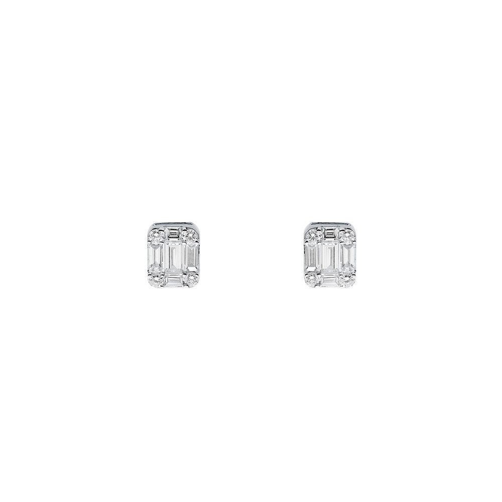 18 Karat White Gold Illusion cut Diamond stud earrings