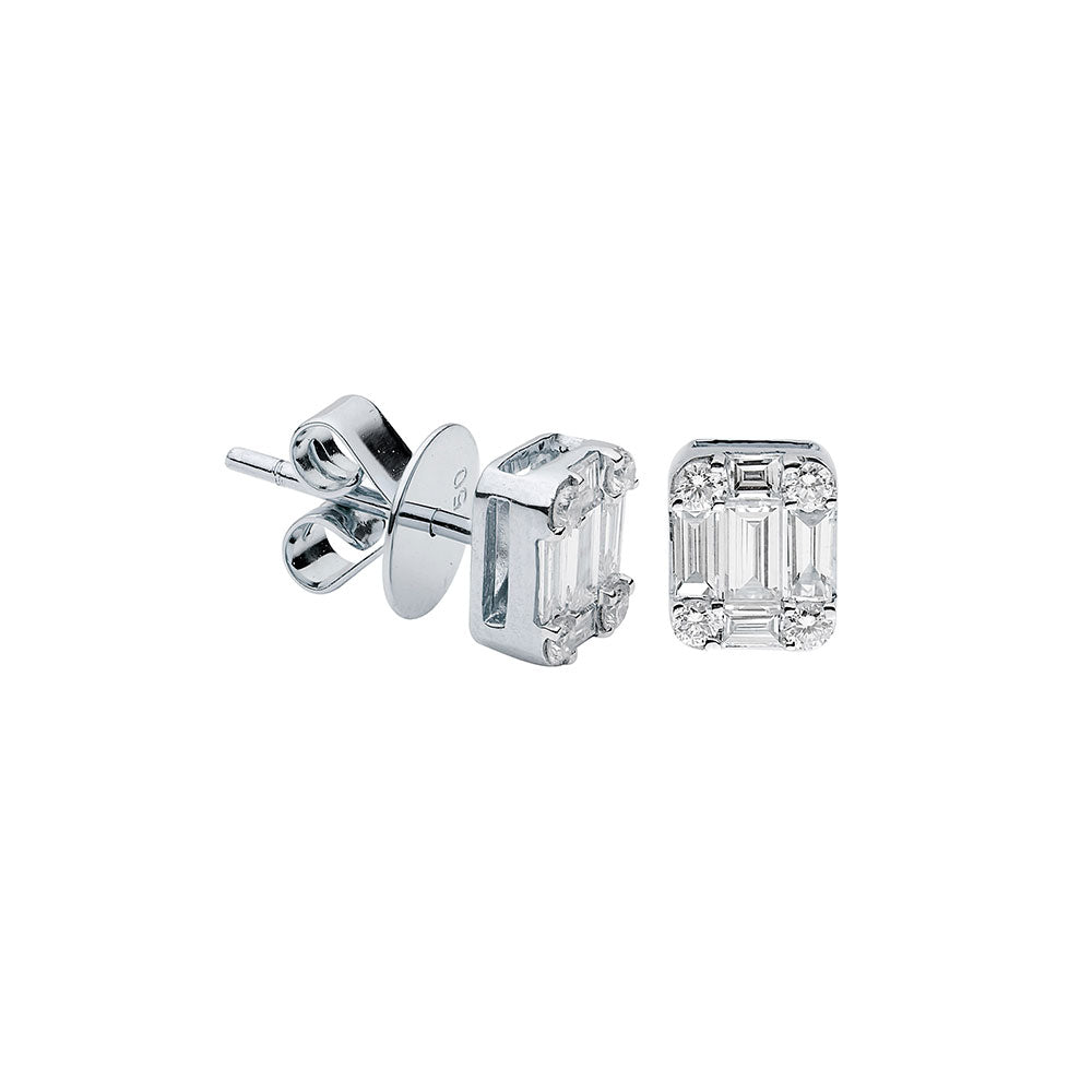 18 Karat White Gold Illusion cut Diamond stud earrings