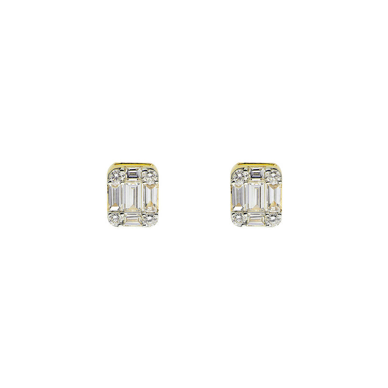 18 Karat Yellow Gold Mosaic Diamond Stud Earrings