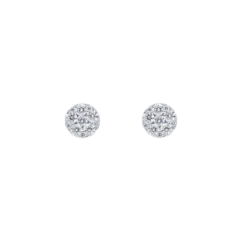 18 Karat White Gold Stud Cluster Diamond Earrings