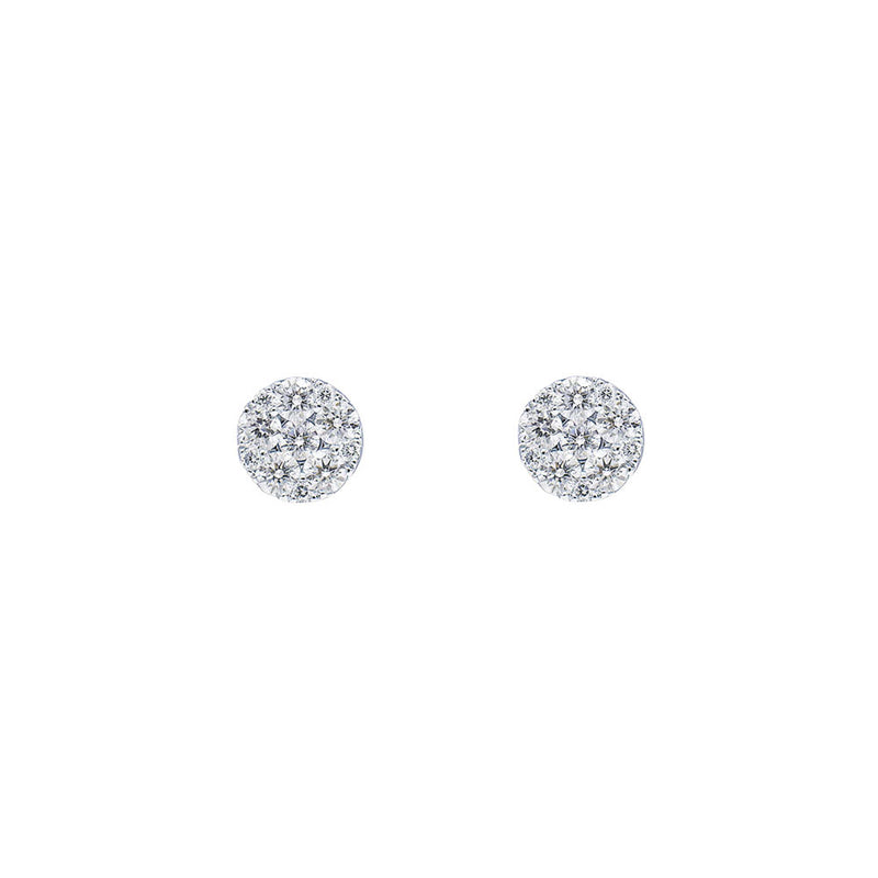 18 Karat White Gold Stud Cluster Diamond Earrings