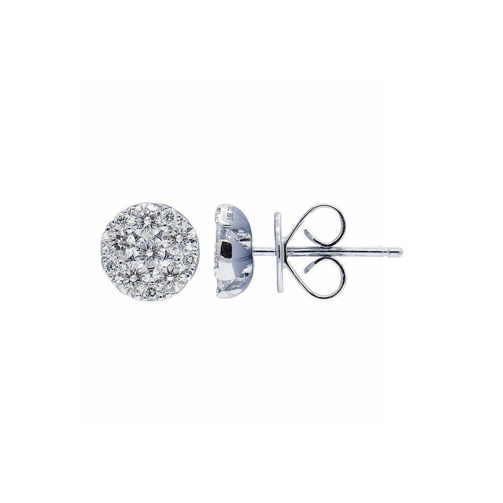 18 Karat White Gold Stud Cluster Diamond Earrings