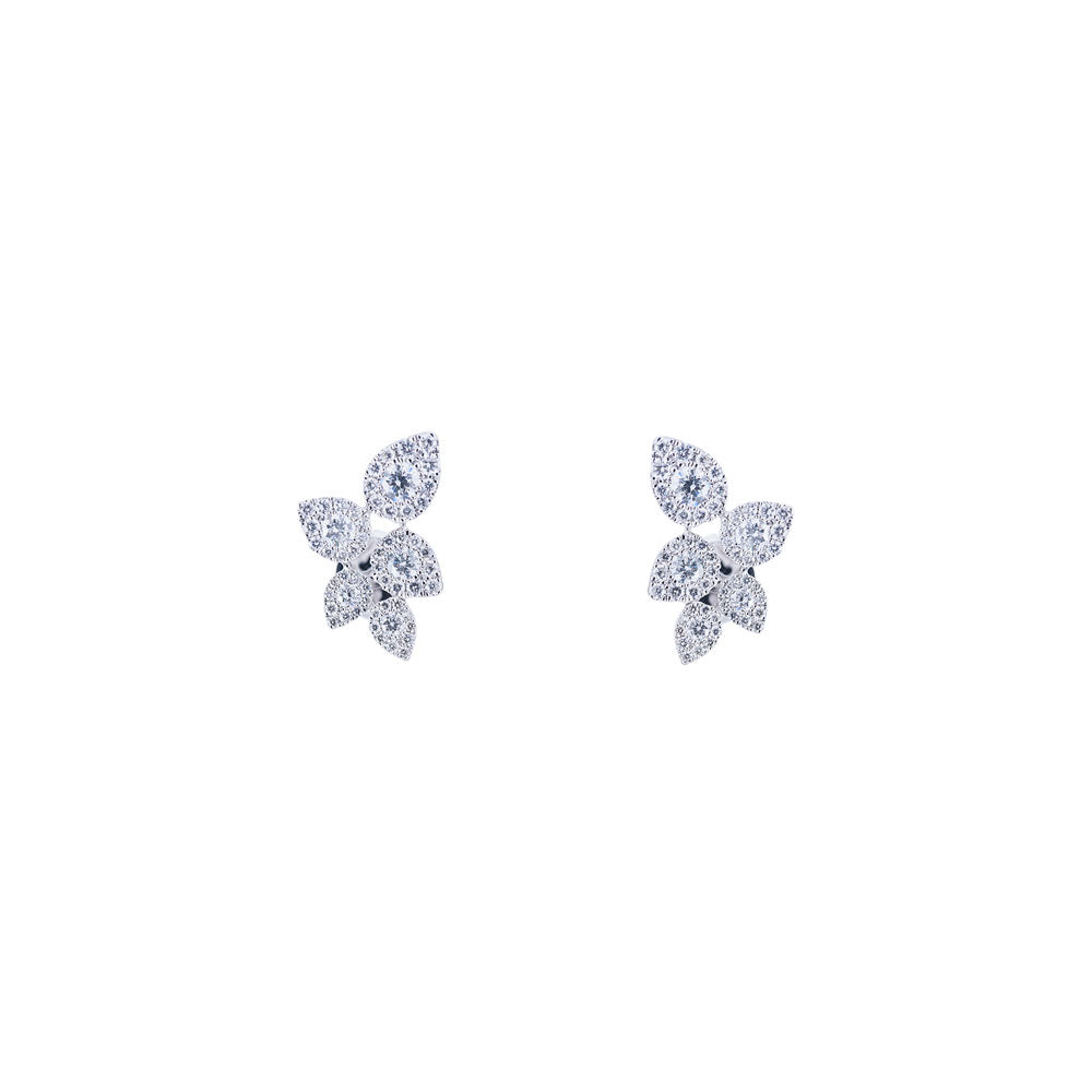 18 Karat White Gold Diamond Cluster Petal earrings