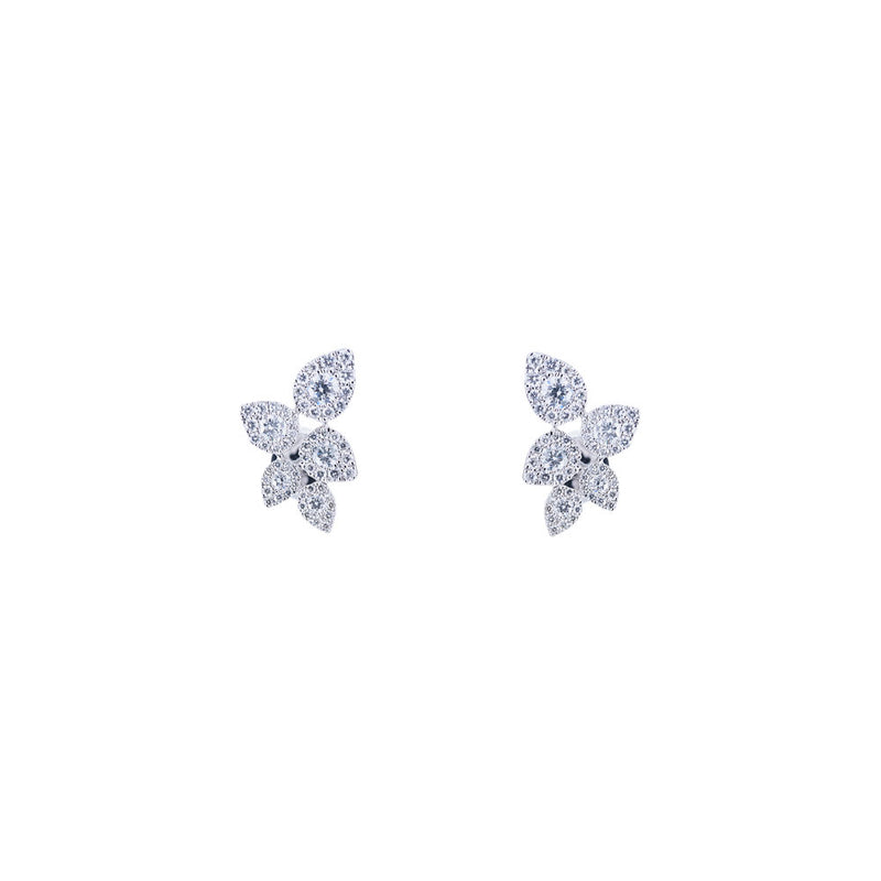 18 Karat White Gold Diamond Cluster Petal earrings