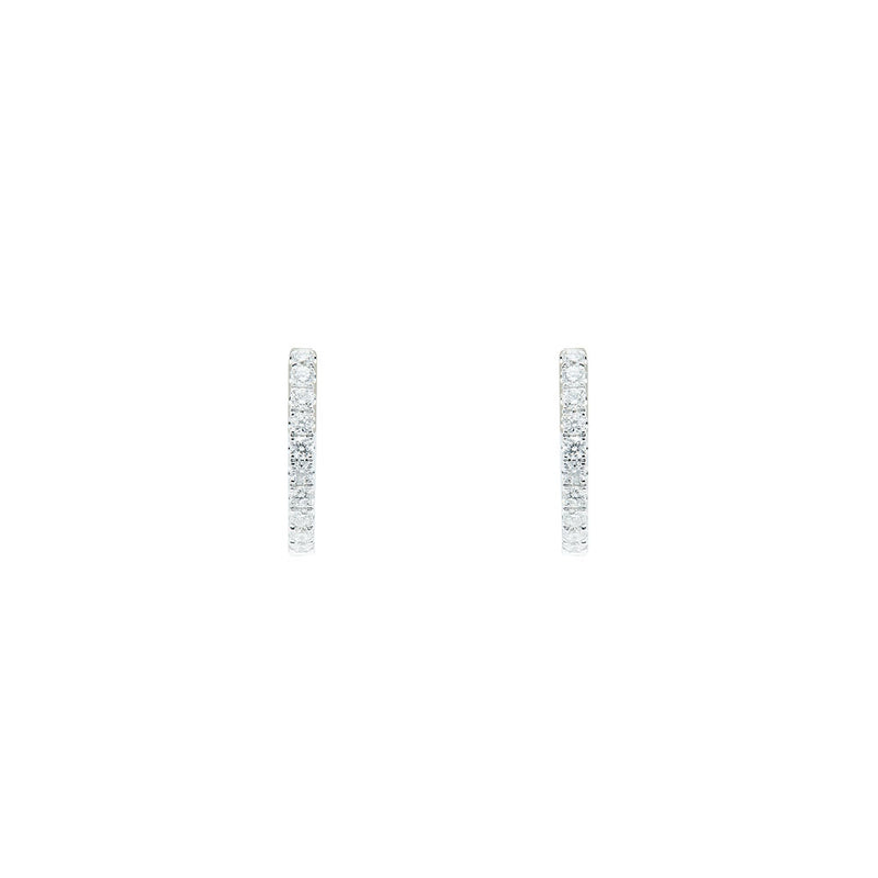 18 Karat White Gold Small oval Hoop Earrings with Round Diamonds