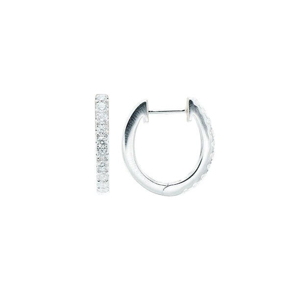 18 Karat White Gold Small oval Hoop Earrings with Round Diamonds