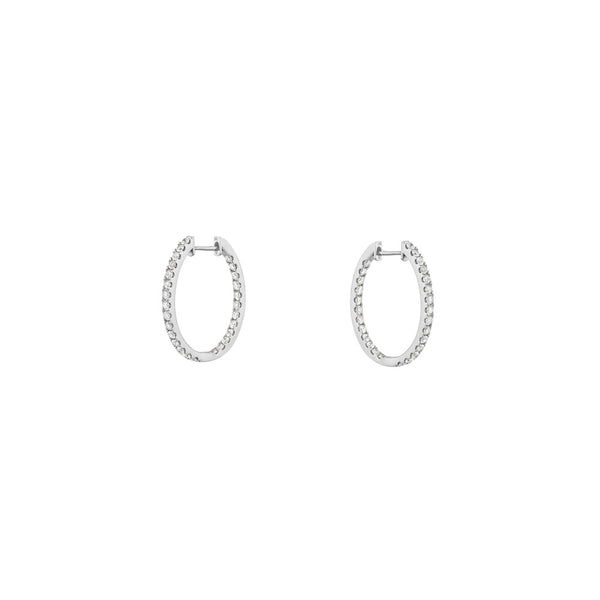 18 Karat White Gold Inside out Diamond Oval Hoop Earrings