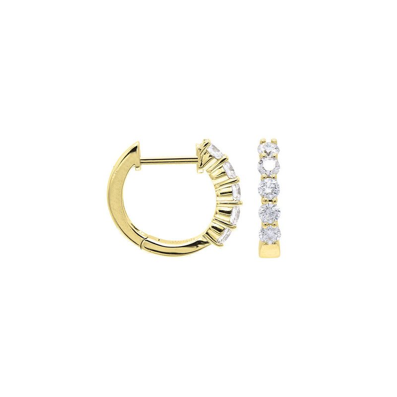 18 Karat Yellow Gold small prong hoops with 10 Round Diamonds