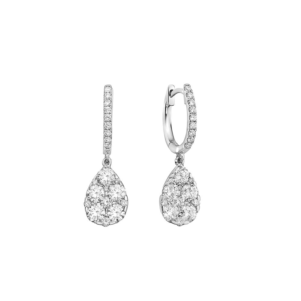 18 Karat Yellow Gold Pear shape drop Diamond Earrings