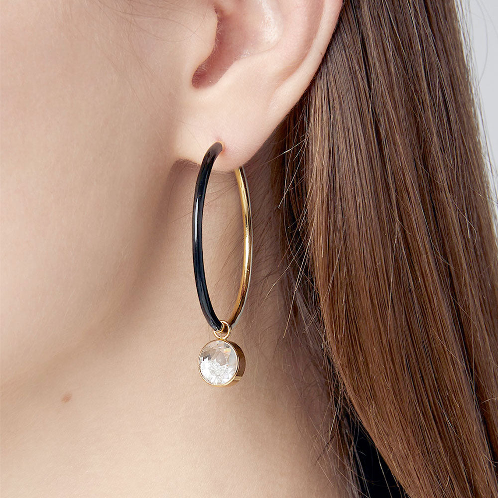 18 Karat Yellow Gold Black and White Enamel Hoops with Diamonds