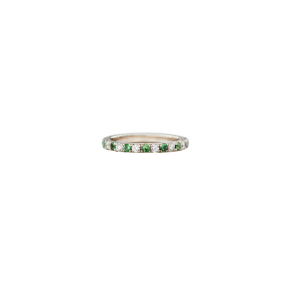 18 Karat White Gold Diamond Tsavorite Garnet Band