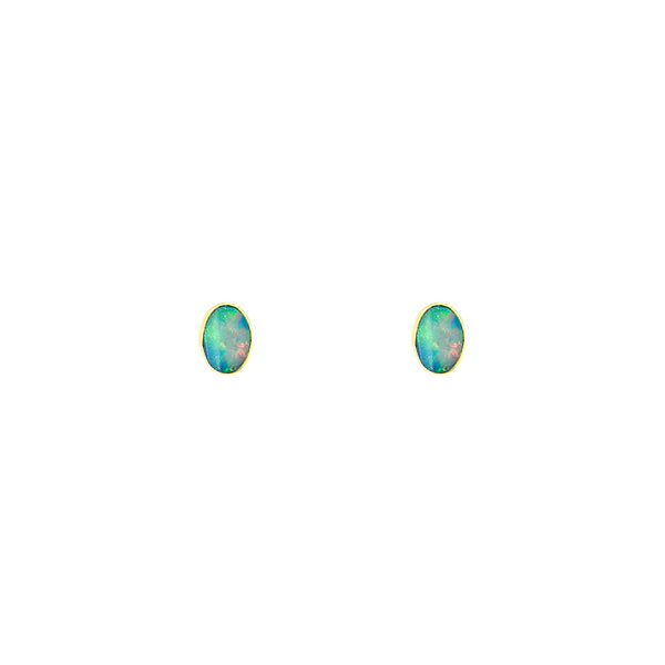 14 Karat Yellow Gold Ethiopian Opals stud earrings